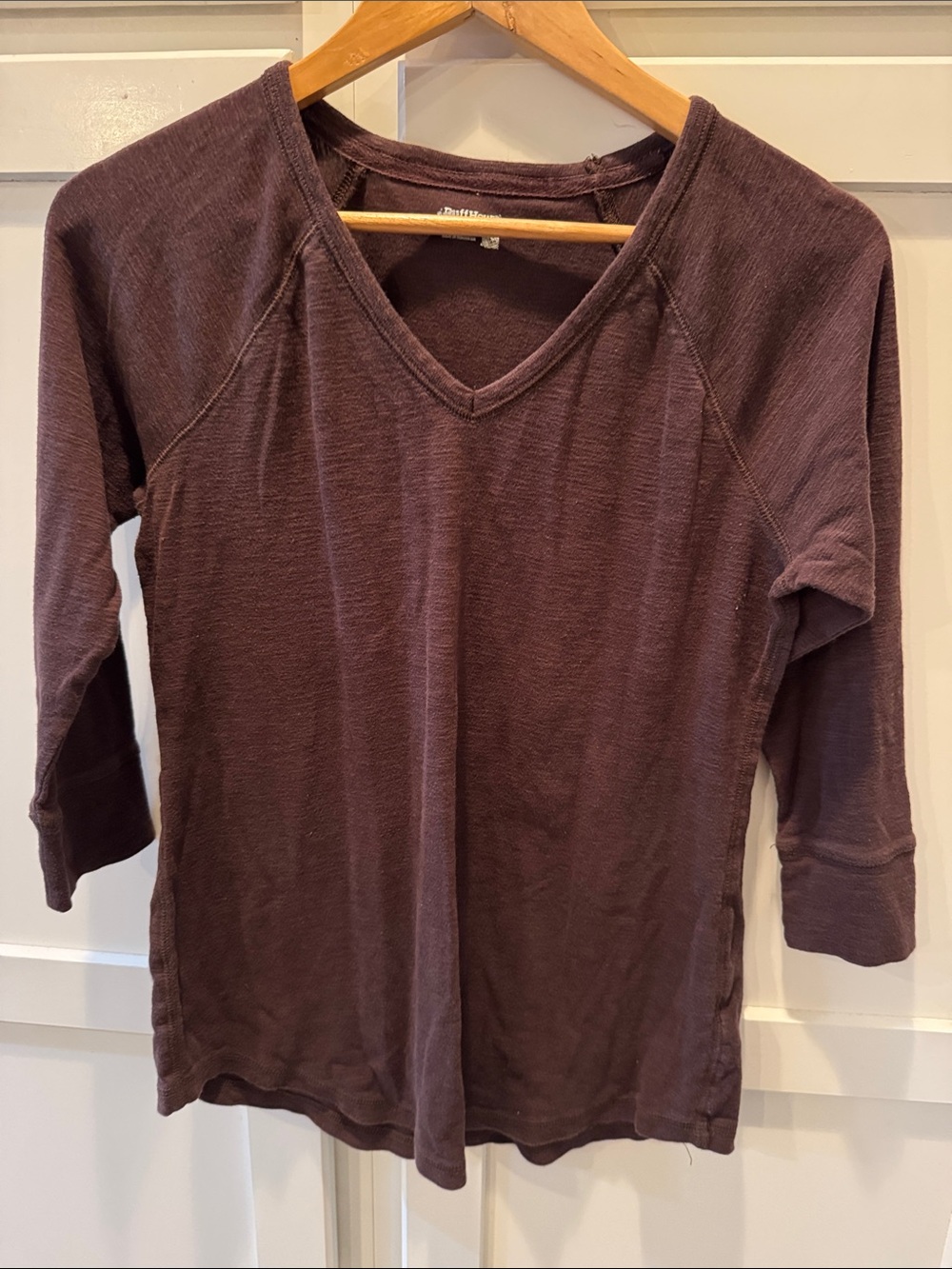 Ruff Hewn Plum V-Neck Scoop 3/4 Sleeve Top
